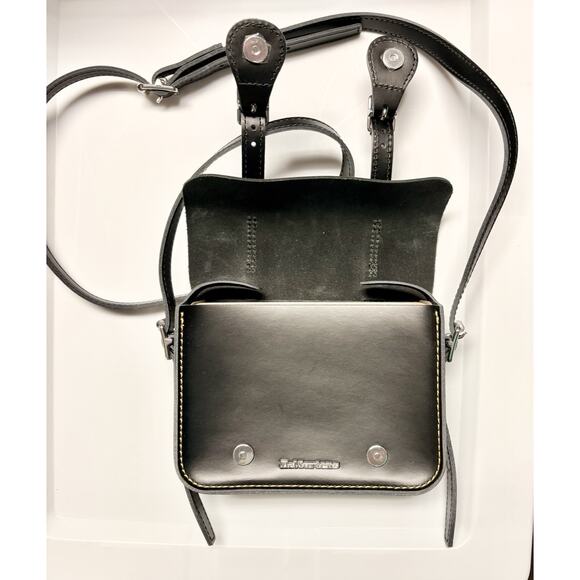 Dr Martens Black Leather Bag Buckle Crossbody Biker Womans Unused 8x5" Saddle - Picture 8 of 8